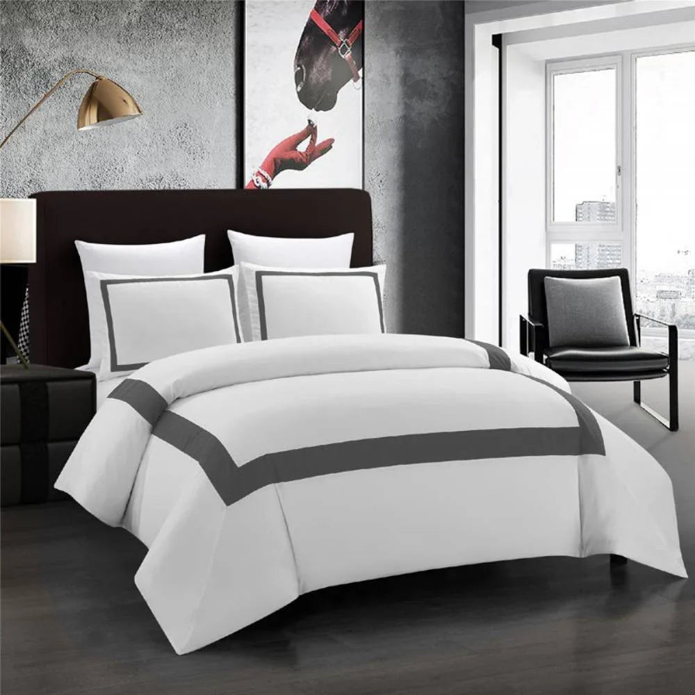 Mitered Corner Duvet Set - White & Grey (101)