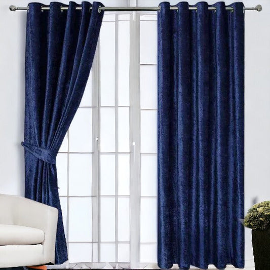 (2 Pieces) PLAIN Velvet Curtain - Navy Blue (0063)