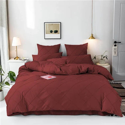 Cross Pleated Duvet Set - Maroon (033)