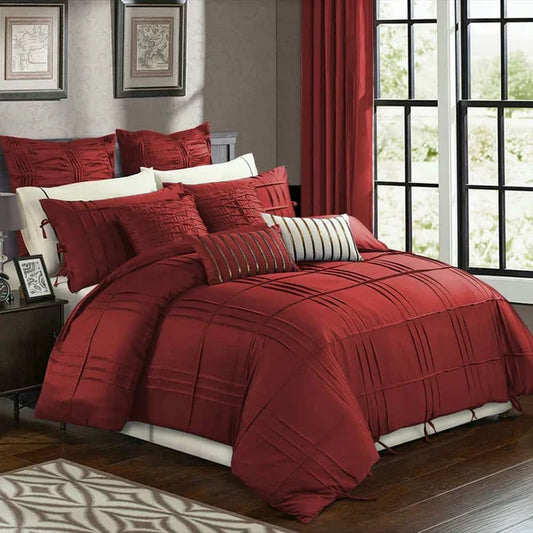 Luxury Box Pleated Duvet Set- Red (147)