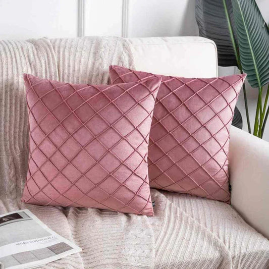 Pack of 2 Velvet Decorative Pleated Square Cushion - Pink