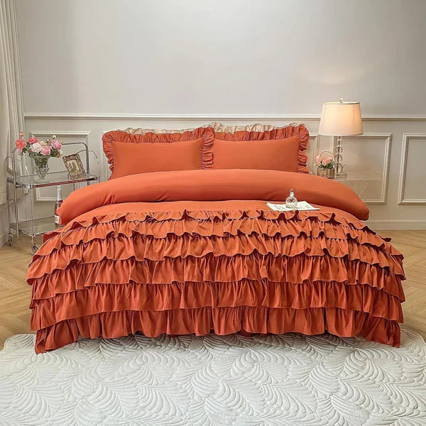 3 Pcs Ruffle Duvet Cover Set - Orange (249)